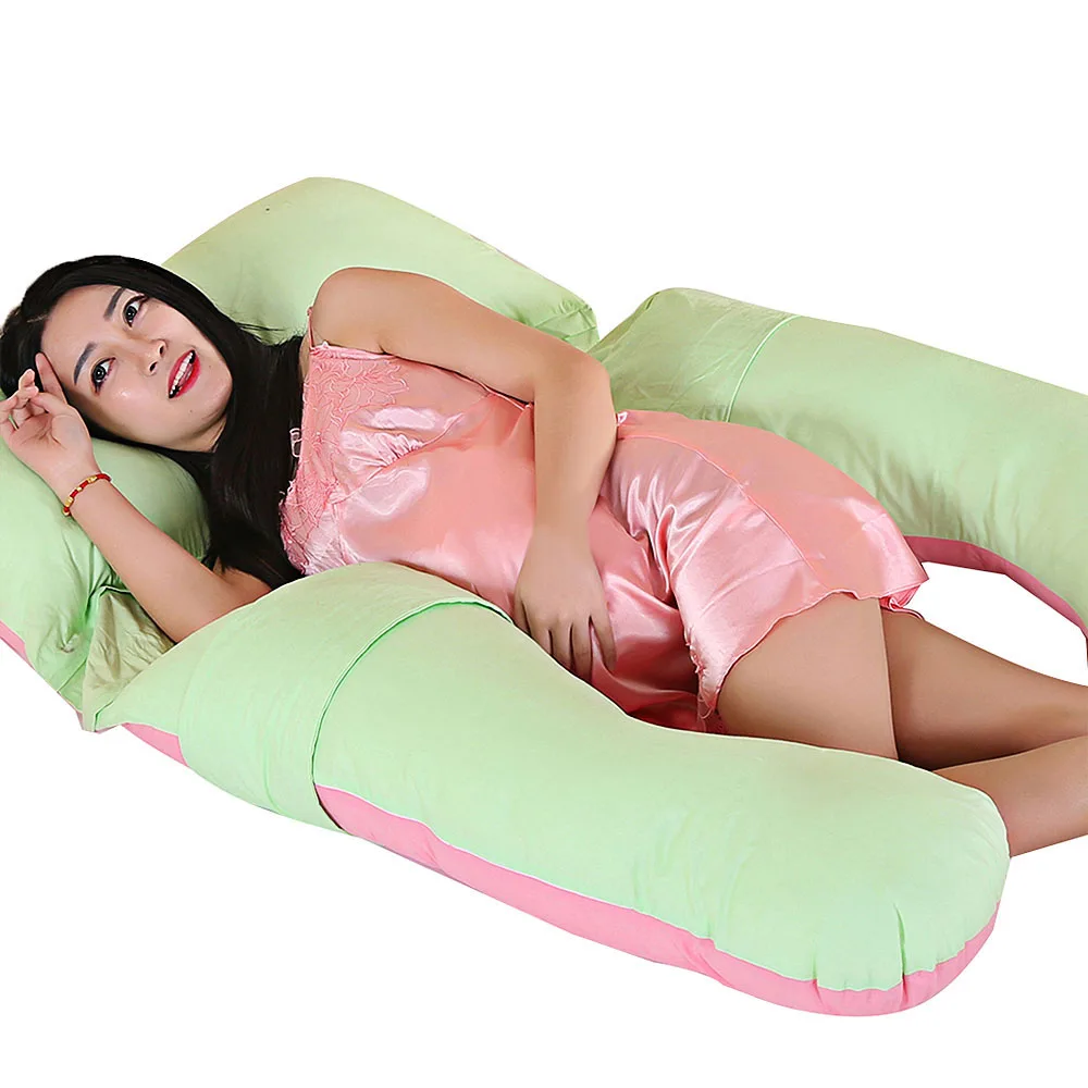 Green And Pink U-образная Беременная подушка для всего тела для бокового сна растущая подушка поддержки животика - Цвет: Green And Pink