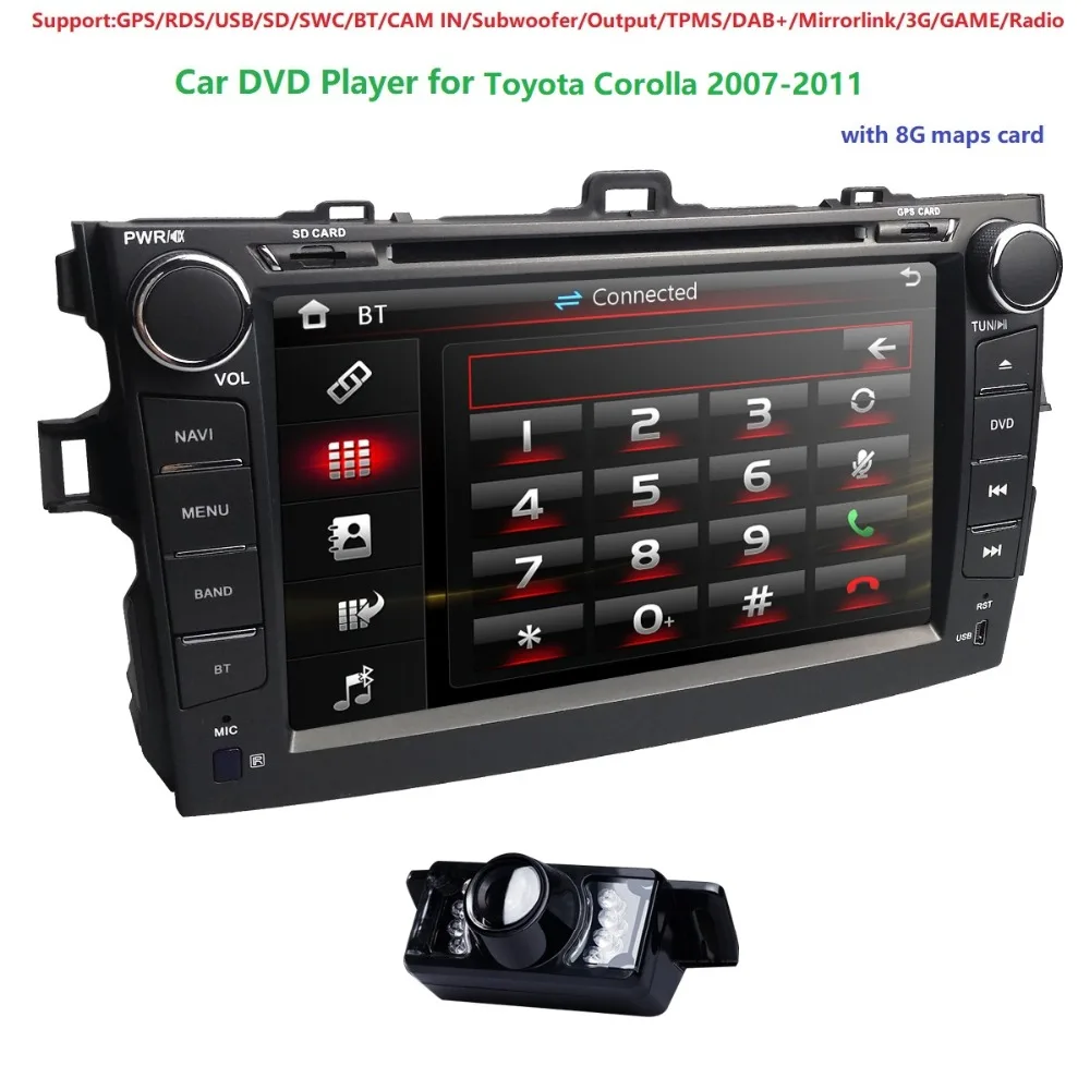 

8"Car Auto Audio for Toyota Corolla 2007-2011 2DIN Car Stereo GPS Head Unit DVD Player Bluetooth SWC MirrorLink DAB+DVBT RDS CAM