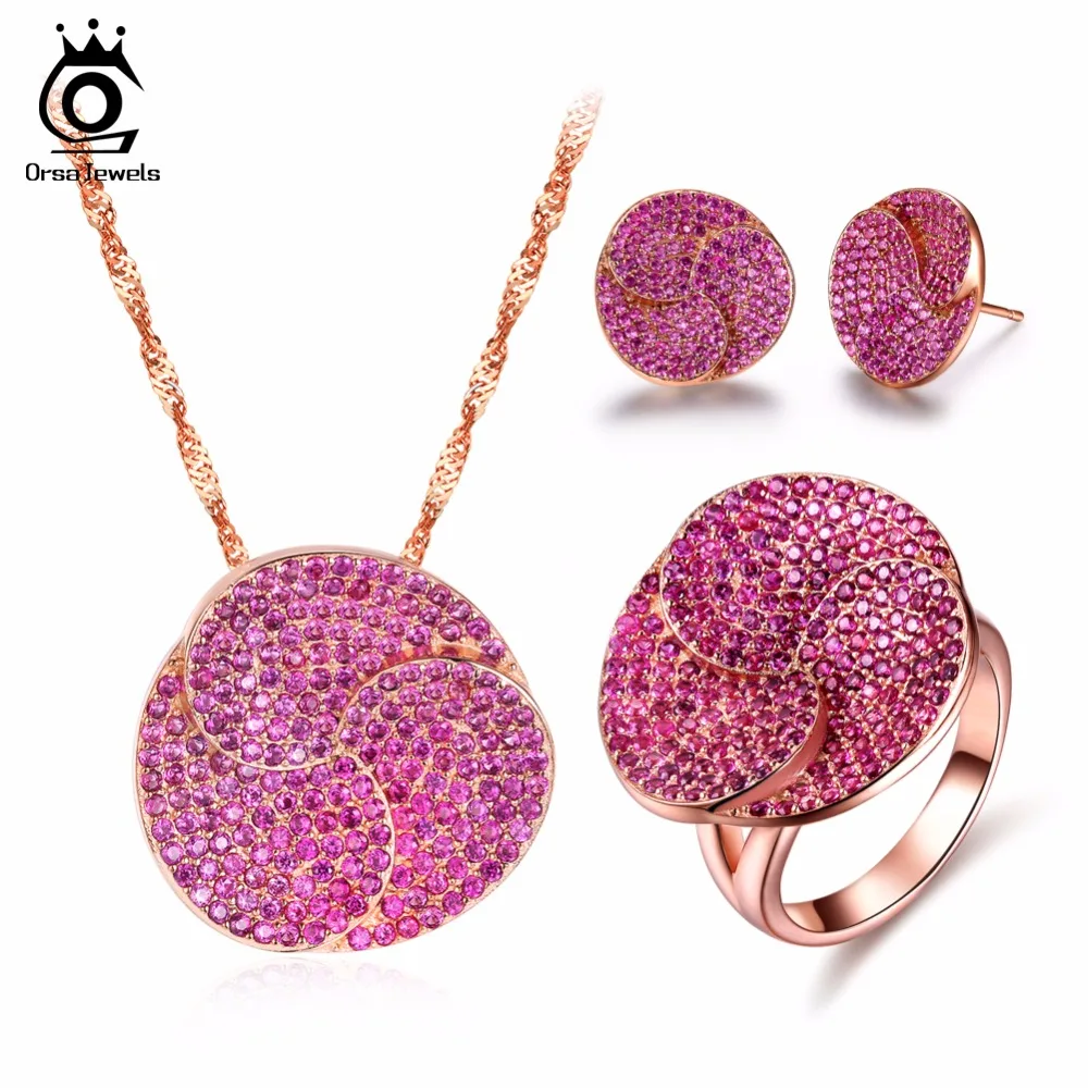 ORSA JEWELS Fashion Rose Gold Color Earrings & Ring & Necklace Jewelry Sets with Micro Paved AAA Cubic Zirconia for Women OS99 цена ORSA JEWELS Fashion Rose Gold Color Earrings & Ring & Necklace Jewelry Sets with Micro Paved AAA Cubic Zirconia for Women OS99 цены онлайн