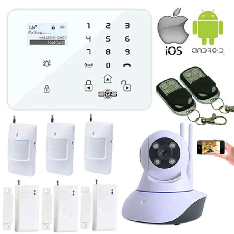 IOS Android APP WIFI Camera Home Security System Wireless IP Camera GSM Burglar Alarm System SMS K9 Door detector Senror W11I