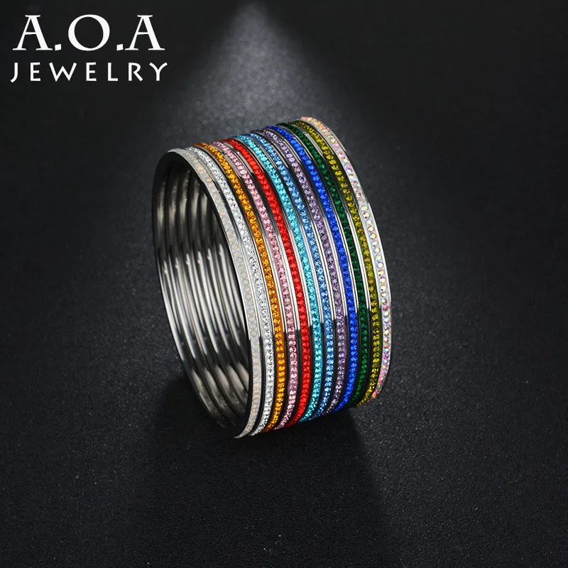 

2017 Novelty One Row Multiple Colour Bracelets Stainless Steel Chic CZ Stone Bangle Bracelets For Mother's Day Gift