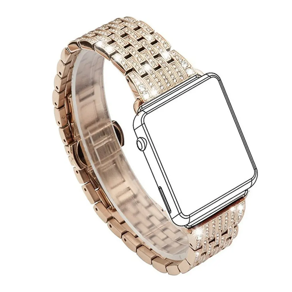 Алмаз соединяющий ремешок браслета для Apple Watch группа 40mm/44mm/38mm/42mm iwatch серии 4/3/2/1 Для мужчин/Для женщин заменить Для мужчин t ремешок для часов - Цвет ремешка: rose gold