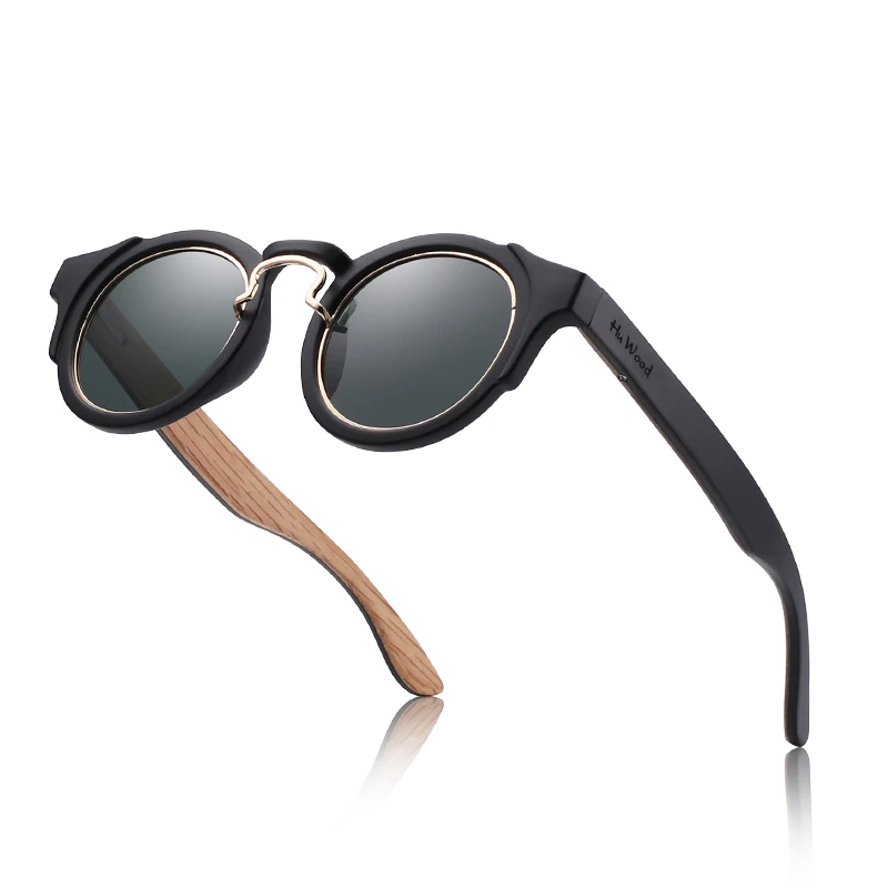 Hu деревянные круглые солнцезащитные очки в стиле стимпанк мужские и женские модные очки брендовая дизайнерская Ретро рамка Винтажные Солнцезащитные очки высокого качества UV 400 - Цвет линз: C2