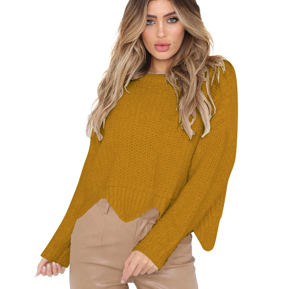 

Hot New Short Pullovers Solid O-Neck Thin Casual Loose Irregular Autumn Sweater