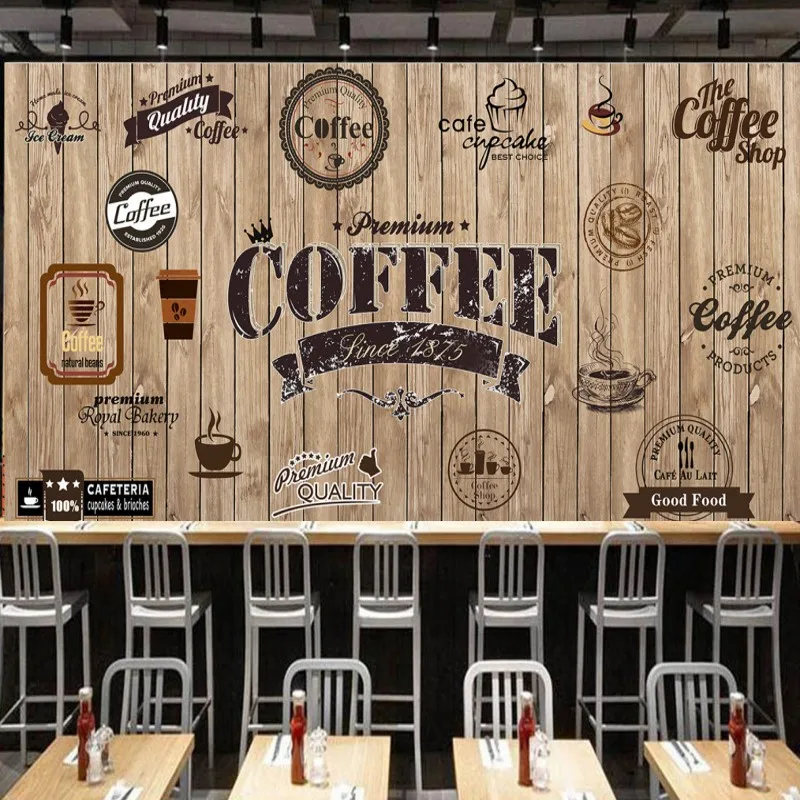 

Custom photo wallpaper Wooden shade retro coffee label background wall mural cafe restaurant custom high quality wallpaper