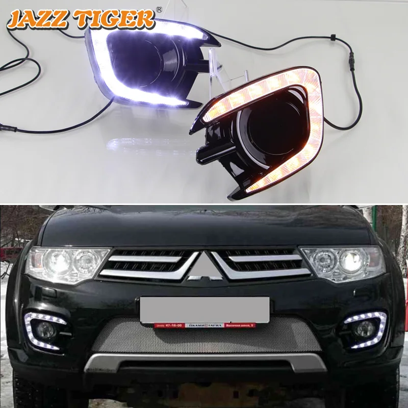 

JAZZ TIGER 2PCS Yellow Turn Signal Function Car Driving Lamp DRL LED Daytime Running Light For Mitsubishi Pajero Sport 2013-2015