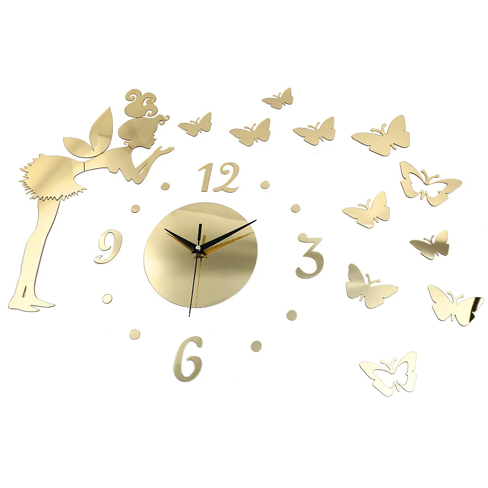 

Hot Sale Plastic Wall Stickers Modern Butterfly Elf Mirror Effect Sticker DIY Wall Clock Home Decoration Wall Decor