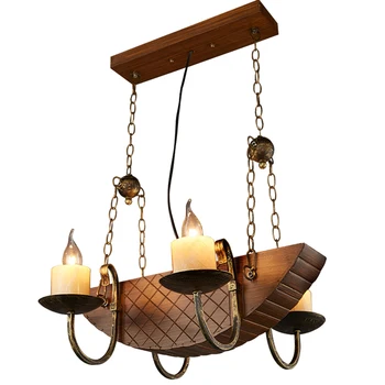 

Loft Iron Pendant Lights creative industrial wind Cafe fish personality Vintage American pirate ship wooden Pendant Lamp ya7298