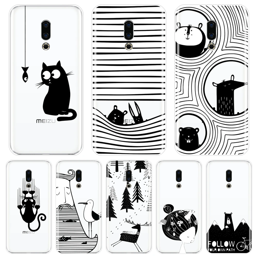 

Back Cover For Meizu 15 Lite 16 Plus 16th 16x Black Cat Dog Rabbit Soft Silicone Phone Case For Meizu Pro 6 7 Plus U10 U20 Case