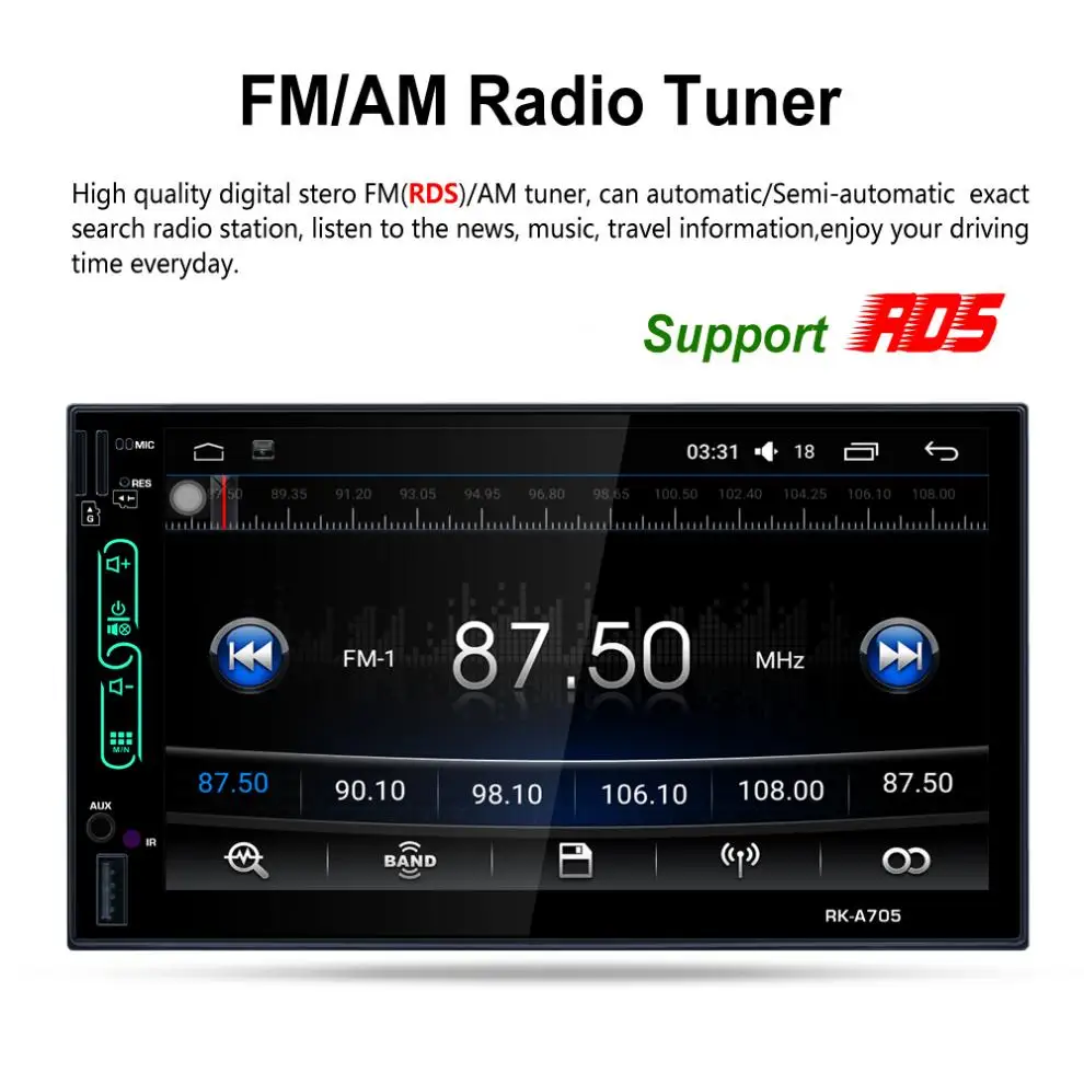 Cheap 7 Inch 2 Din Android 6.0 Bluetooth Auto Car Radio Stereo Audio Player Digital Touch Screen GPS Navigation AM FM RDS with Camera 3