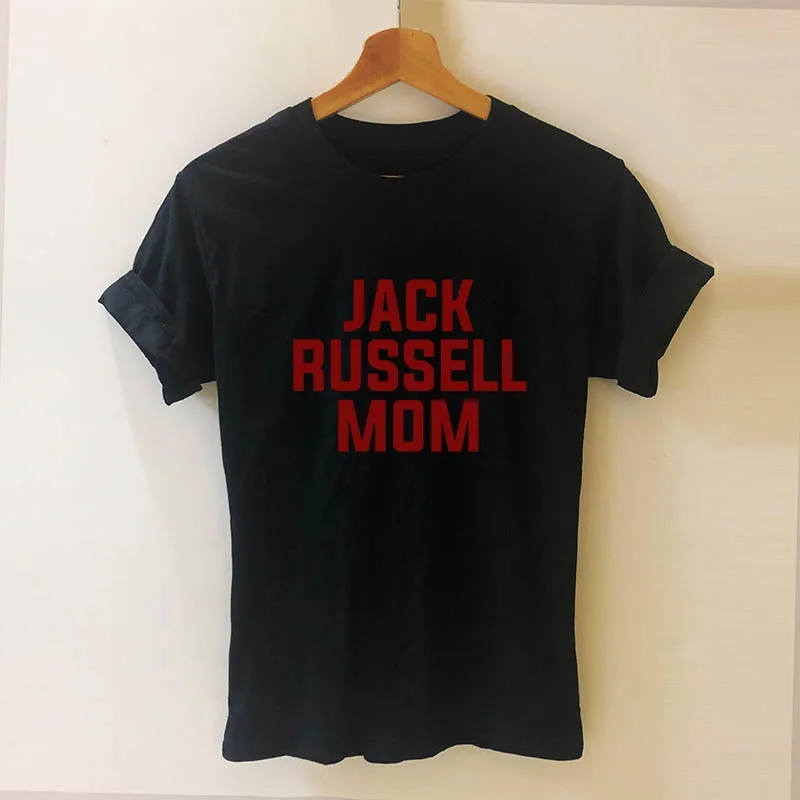 Новинка, футболка с принтом Джек Рассел терьер, мама, собака, питомец, короткий рукав, круглый вырез, хлопок, футболка для девочек, топы, женская одежда - Цвет: BLACK