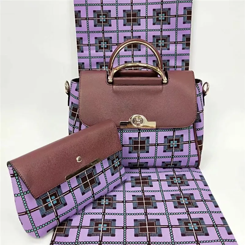 

Fashion woman wax handbag set and 6 yards African cotton wax fabric.high quality african wax bags 3 pieces/set for party YBG0123