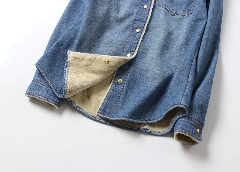 Новые зимние женские плотные теплые джинсовые рубашки уличная приталенная рубашка с воротником с отворотом женские джинсовые рубашки с флисовой подкладкой S-2XL