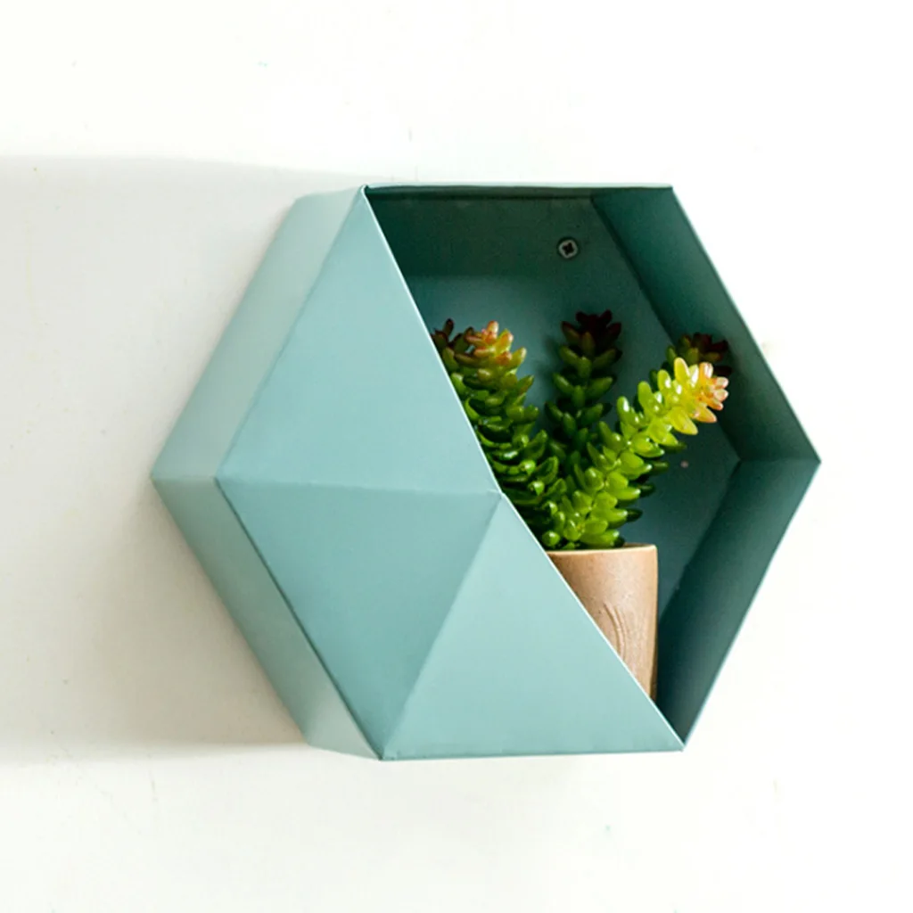 Настенный Железный шестигранный стеллаж для хранения цветов и растений