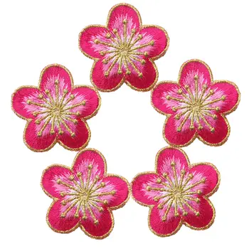 

5PCS Pink Plum Blossom Flowers Gradient Color Embroidered Patches Sew Iron On Badges For Clothes DIY Appliques Decoration