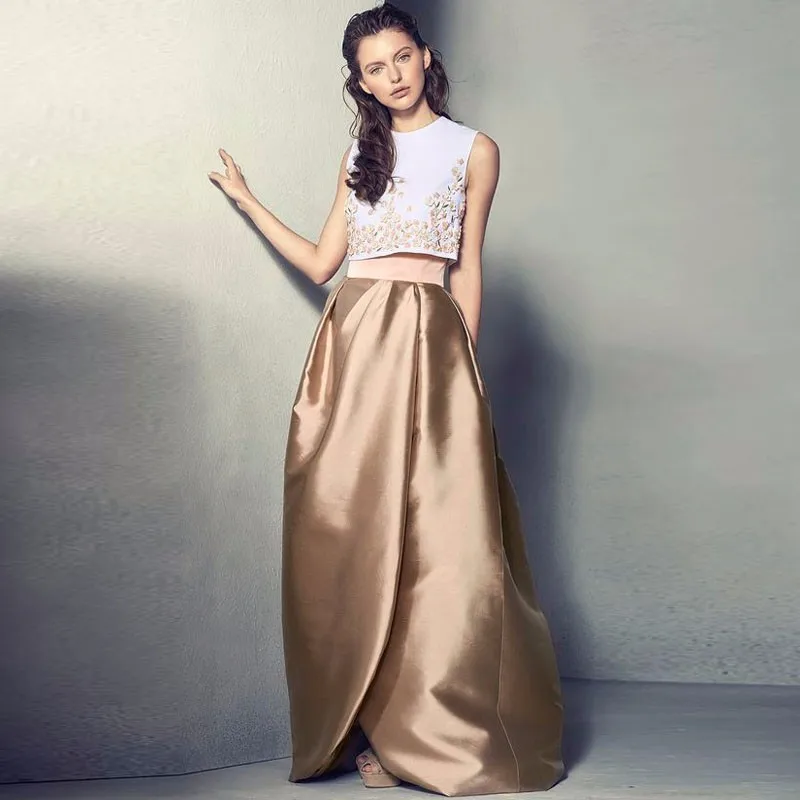 Vintage Champagne A Line Skirt Top Quality High Waist Solid Skirt 2018