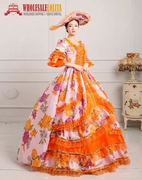 

Victorian Gothic Georgian Period Dress Ball Gown Prom Reenactment Clothing Stage Orange Dresses