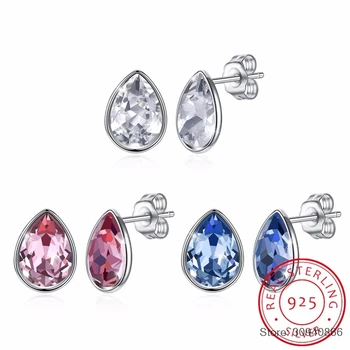 

SMTCAT Crystal From Waterdrop Stud Earrings Simple Fashion Piercing S925 Silver Fine Jewelry For Women Joyas