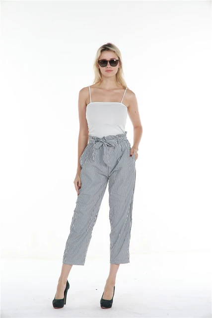 2018 nowe paski OL szyfon wysokiej talii harem Spodnie damskie stringyselvedge styl casual Spodnie damskie spodnie -