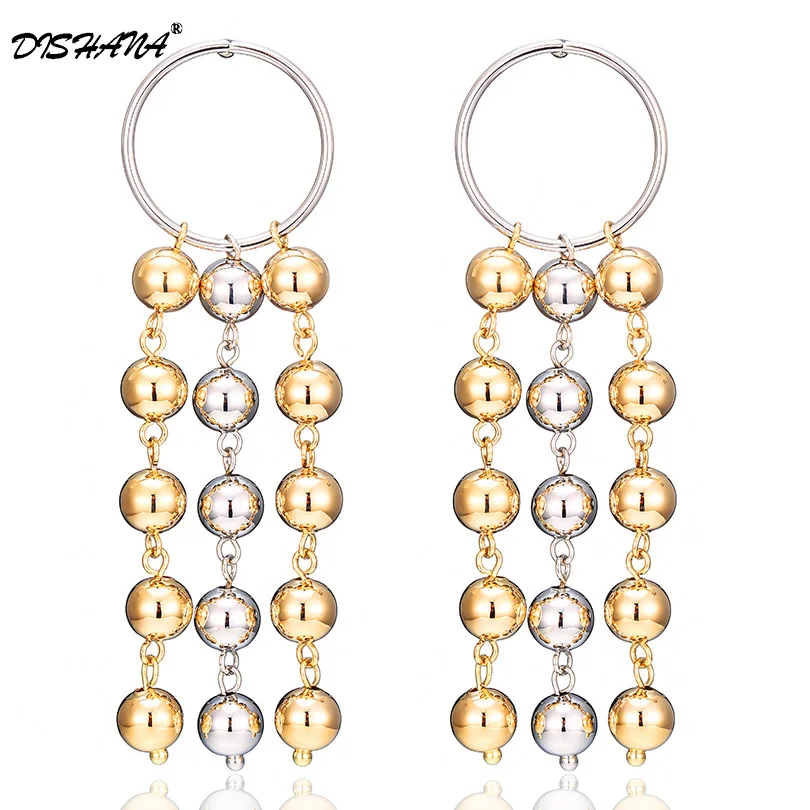 

Luxury Metal Beads Shining Long Earrings Statement Jewelry Fashion Drop Dangle Earring for Women 2018 Big Wedding Party Jewelry