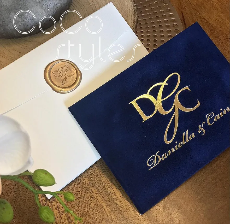  Cocostyles customized luxury gold foiling velvet hard cover invitation card with match envelope for - 32892138025