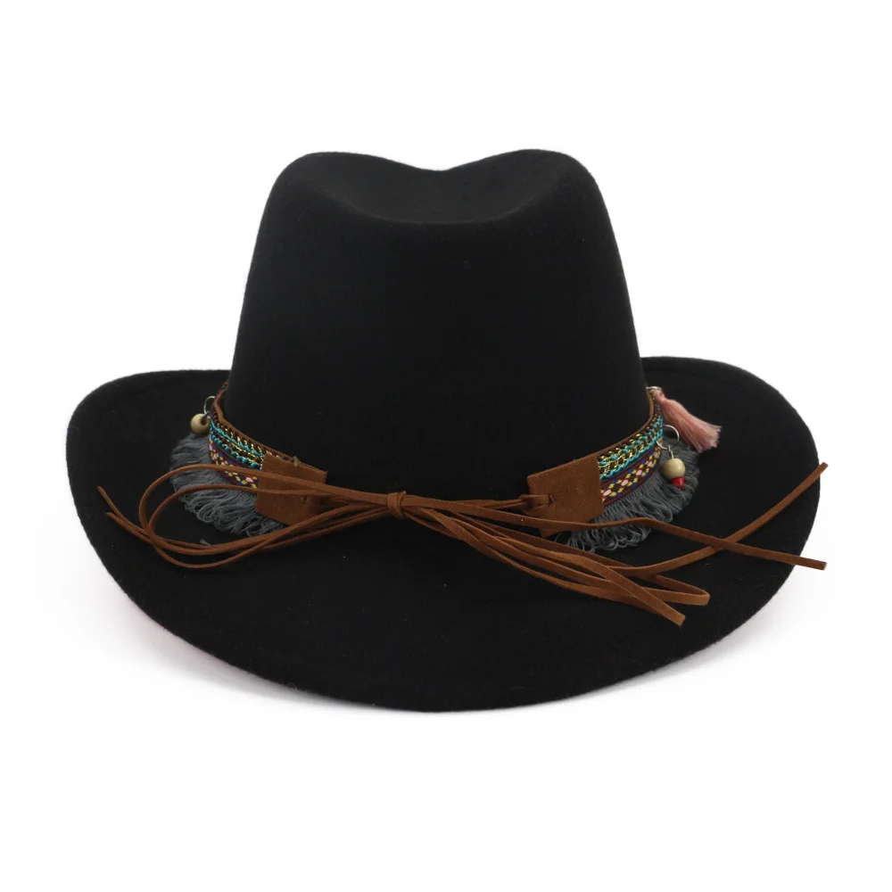 Имитация шерсти для женщин дамы Fedoras Топ красный и черный Сращивание джаз шляпа Европейский Американский характерные западные кепки
