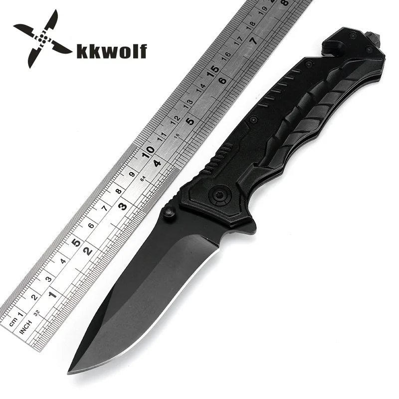 

KKWOLF Camping Folding Knife 440C Black Snake Belly Handle Tactical Survival Knife Outdoor Fishing Rescue Multi-purpose EDC Tool