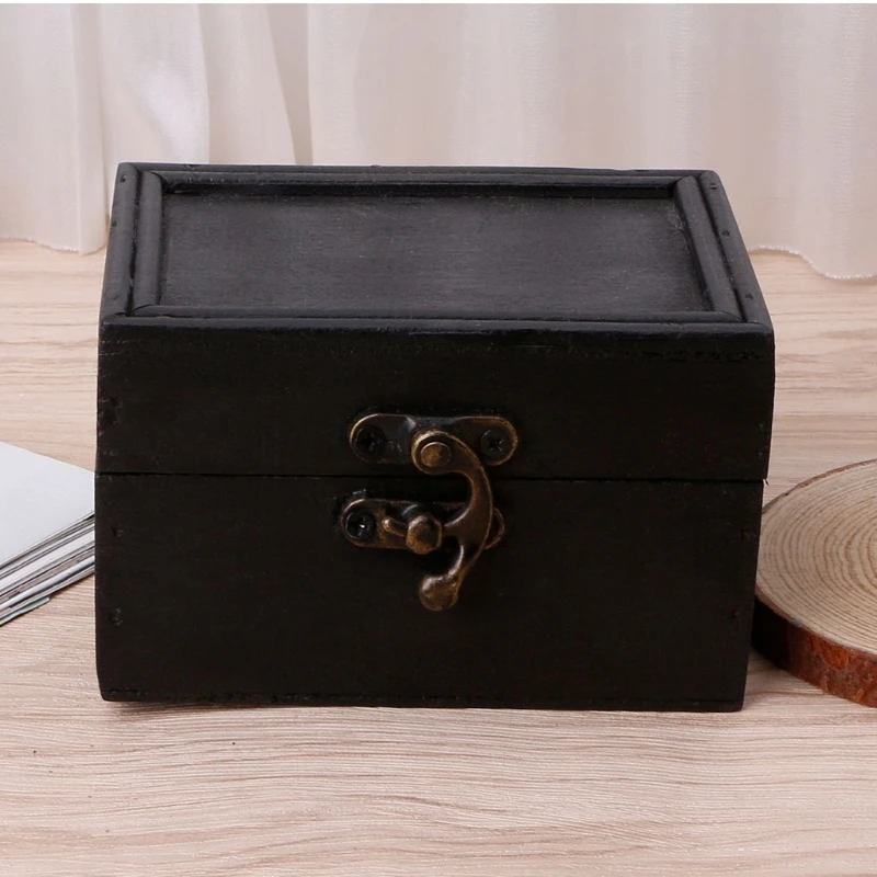 Madera negro bloqueo caja de almacenamiento tesoro collar Organizador maquillaje Organizador caja Madera negro bloqueo caja de almacenamiento tesoro collar Organizador maquillaje Organizador caja