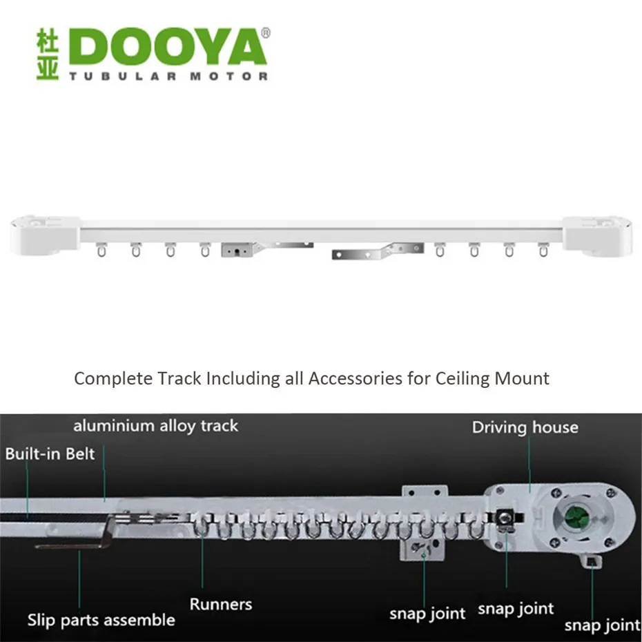 Dooya DT52S 75W Motor+2.5M or Less Track+UK Type WIFI Curtain Switch,Touch on/off,Tuya App WIFI Remote,Support Alexa/Google Home