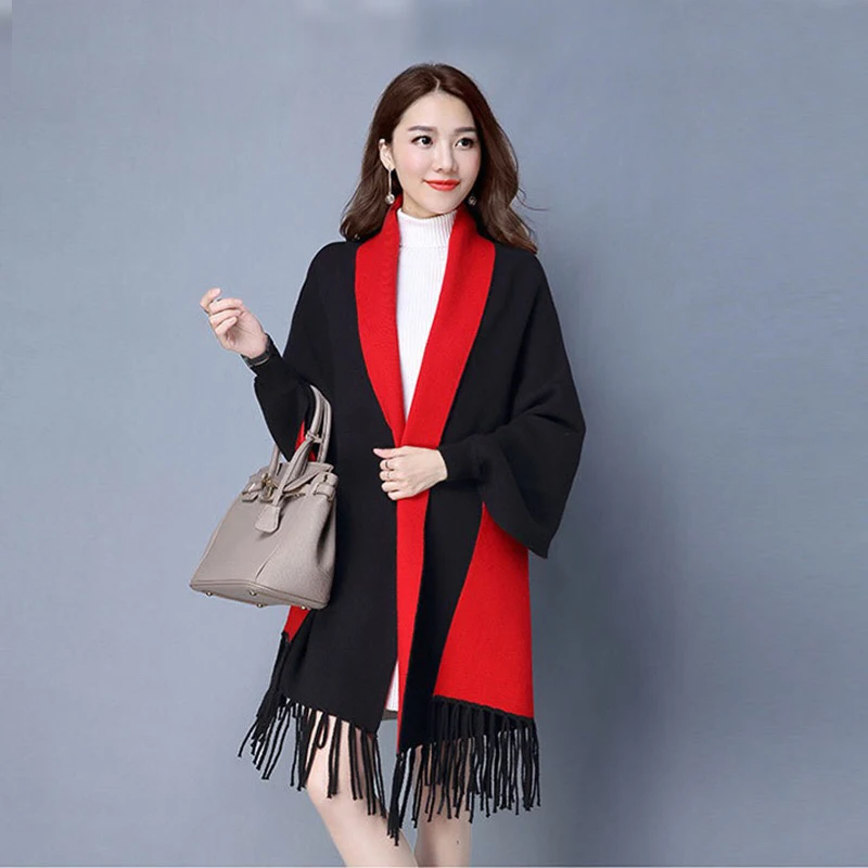  Mingjiebihuo new cashmere Poncho shawl with sleeves women in autumn and winter thick warm double-si