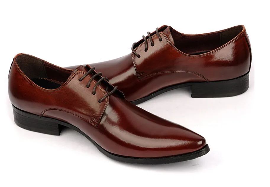 Designer Mens Pointed Toe Dress Shoes Genuine Leather Black Burgundy