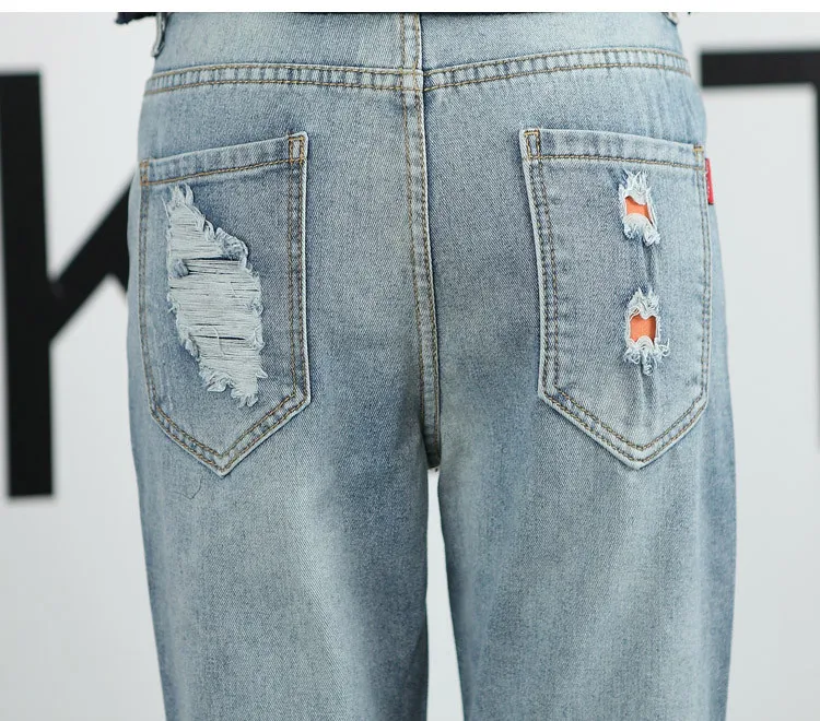 Джинсы бойфренда для женщин горячая Распродажа с бесплатной доставкой повседневные свободные рваные с дырками джинсовые штаны-шаровары женские джинсы среднего веса