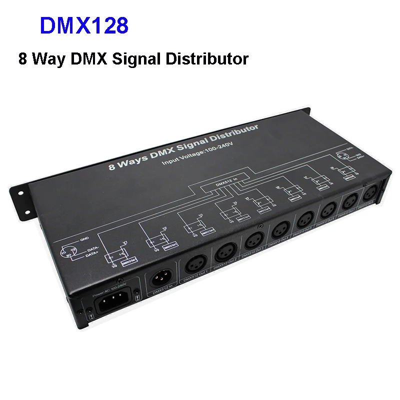 

AC110V~220V DMX128 8 Channel DMX512 controller/amplifier/Splitter/DMX signal repeater/8 output ports DMX signal distributor