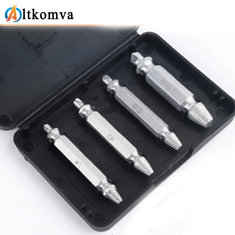 

Altkomva 4pcs Damaged Screw Extractor Drill Bits Guide Set Broken Speed Out Easy out Bolt Stud Stripped Screw Remover Tool