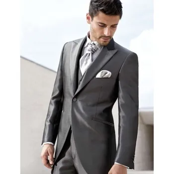 

2018 Grey wedding suits for men Italian Slim Fit Skinny 3 Piece Custom Blazer Prom gray groom mens suit Tuxedo Terno Masculino