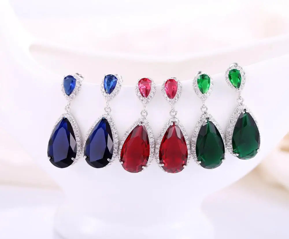 

Fashion Luxury Bride Wedding Earrings AAA Cubic Zirconia White Water Drop Pendants Gold Color Engagement Jewelry Party Gift