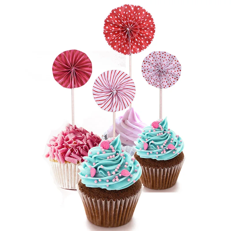 4 шт./компл. складной бумажный веер Топпер для торта Mutilcolor Cupcake Spick для свадебной вечеринки Беби Шауэр детский подарок на день рождения торт деко Инструмент
