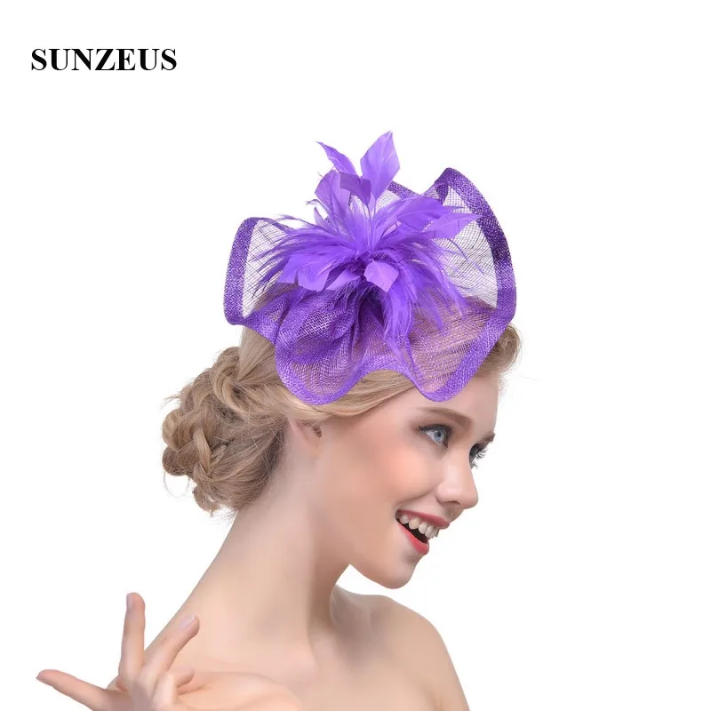 Перья льняные Свадебные шляпы цветок острый очаровательный белый свадебные аксессуары для волос шляпы sombreros de boda Винтаж SH36 - Цвет: Фиолетовый