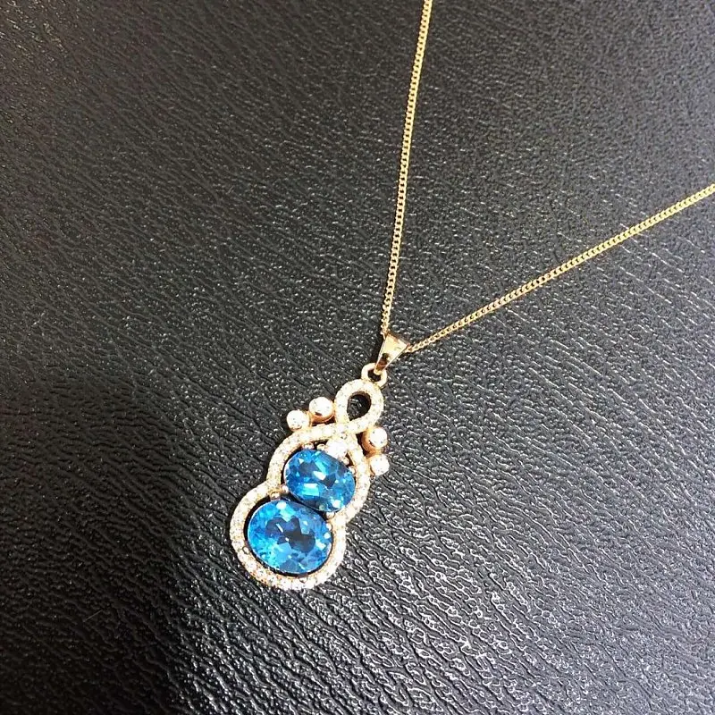 Qi Xuan_Blue Stone простой элегантный кулон Necklace_Real голубой камень ожерелье_ качество Directly ed_производитель напрямую