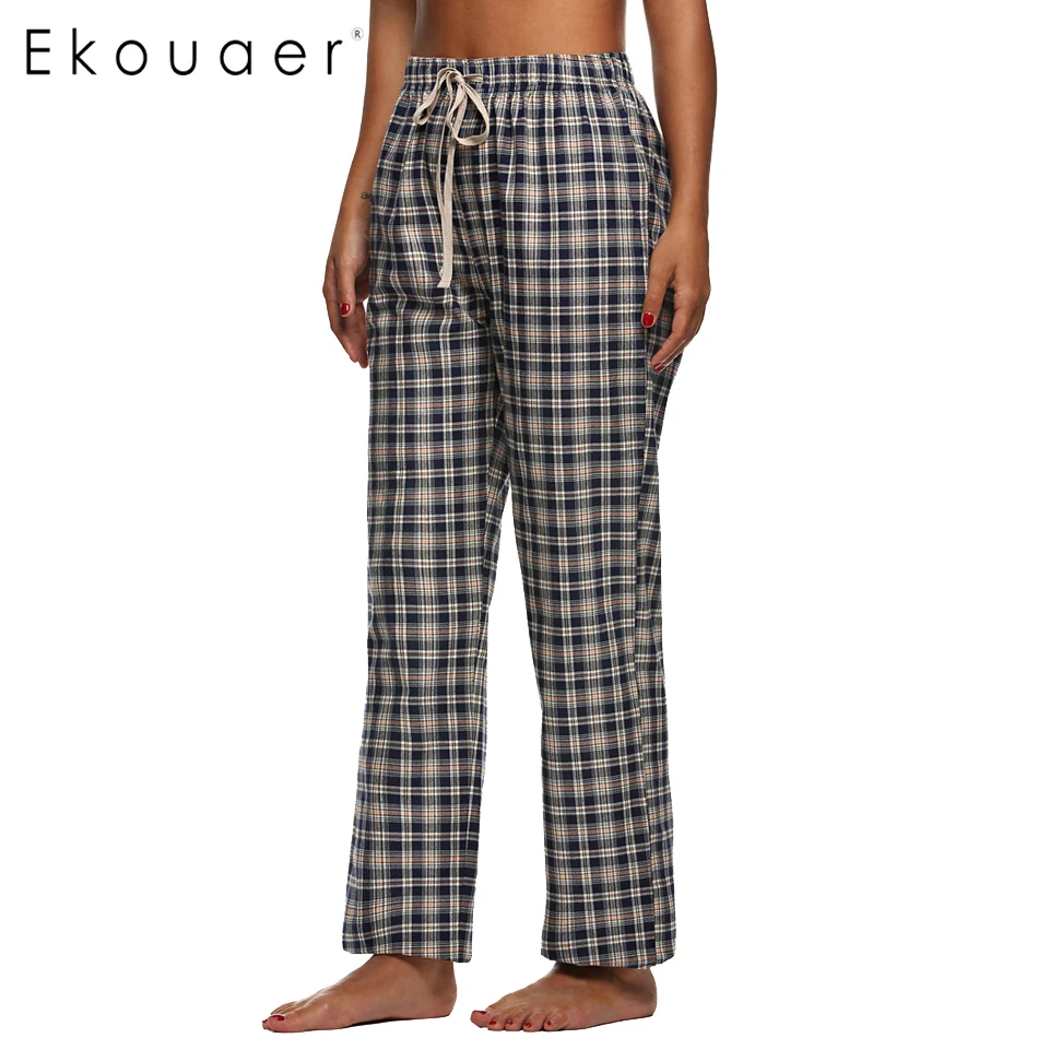 Ekouaer Cotton Sleep Bottoms Women Pajama Pants Elastic Waist