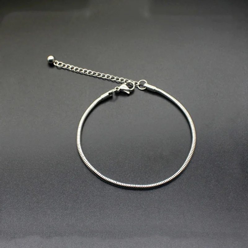 

Adjustable 316L Stainless Steel European Style Snake Chains Lobster Claw Clasp DIY Bracelets With Extended Chains 18+5cm