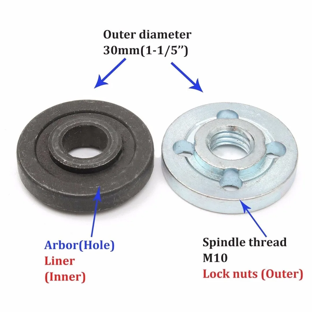 1set  M10 Angle Grinder Flange Kit Lock Nut Inner Outer Set Lathe machining of steel