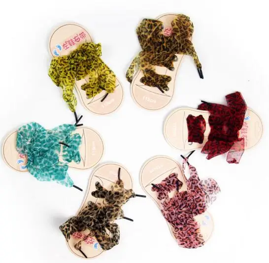 

Fashion 115cm Kids Adult Leopard Ribbon Chiffon Shoelaces Shoestrings One Pair Free Shipping