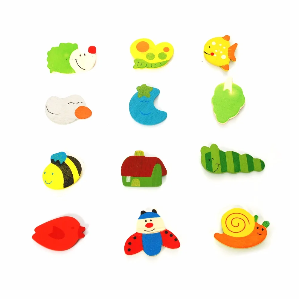 12pcs/set Cute Cartoon Animal Fridge Magnets Wooden Car Whiteboard Sticker Refrigerator Magnets For Home Decor Kids Gifts S25