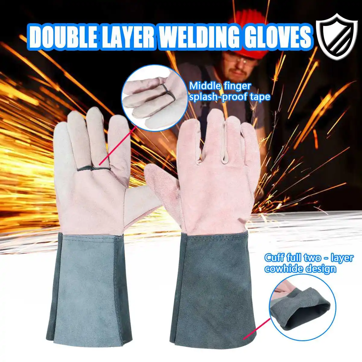 

Safurance Double Layer Welding Work Gloves Welders Thick Cow Split Leather Kitchen Stove Heat Puncture Resistant BBQ Glove