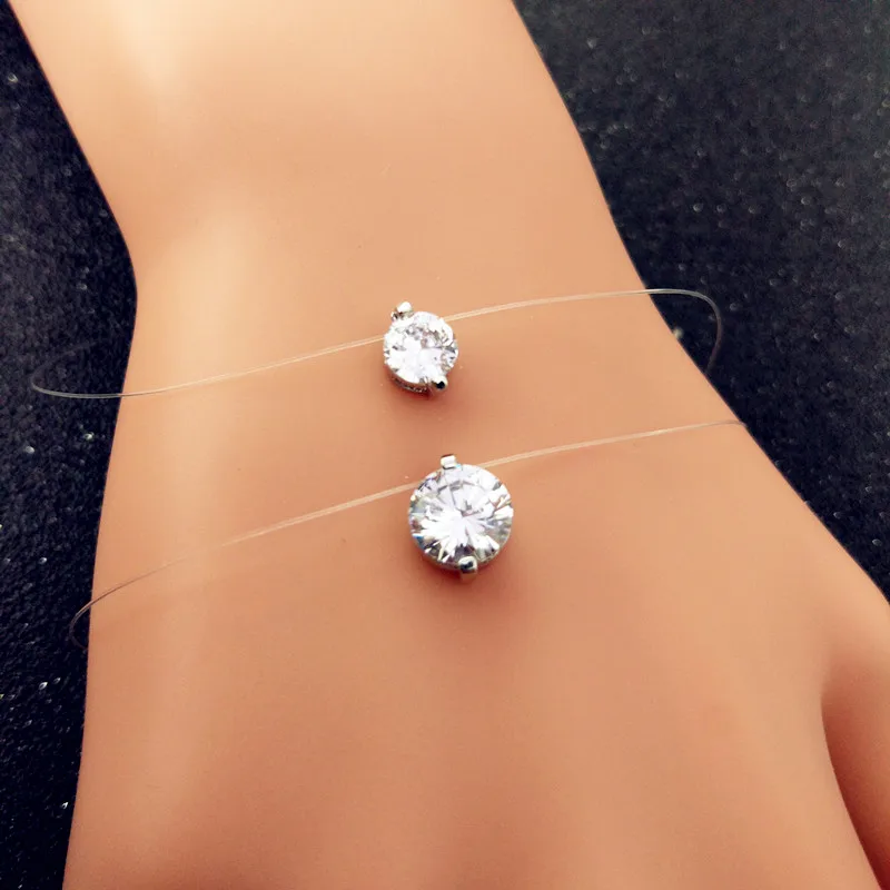 

New Transparent Invisible Line 8MM Cubic Zircon Pendant bracelet For Women Fashion Charm Bracelets Silver Jewelry Bijoux Gift