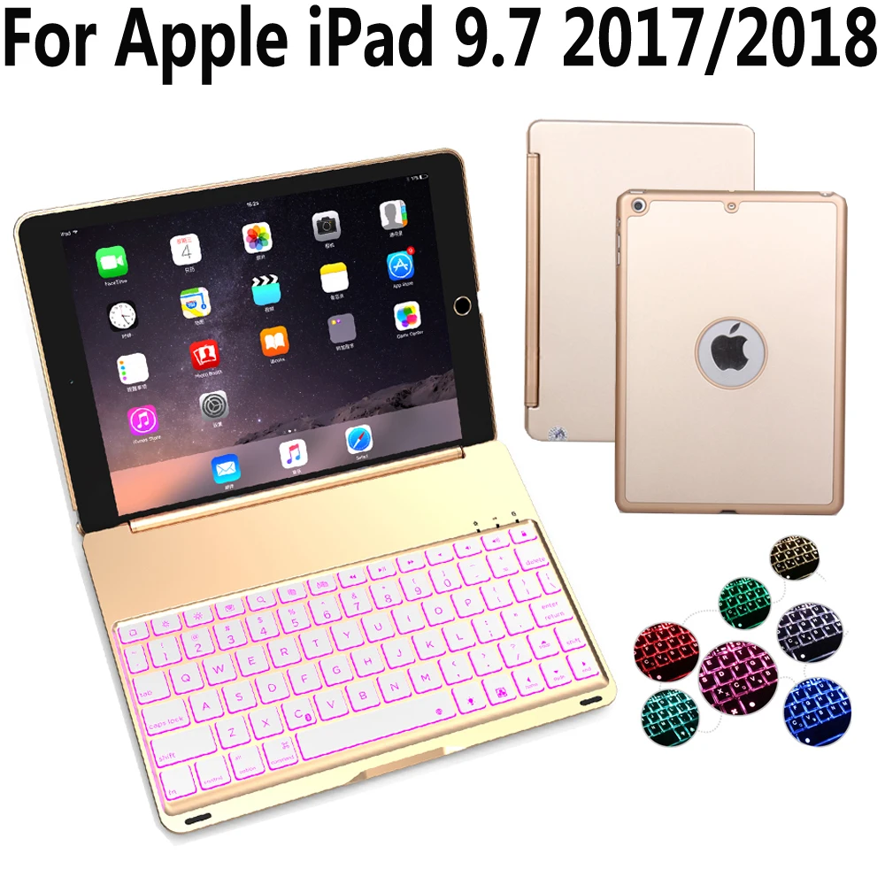 7 красочных алюминиевых беспроводных Bluetooth клавиатура чехол для Apple iPad 9 2017/2018 5 го 6