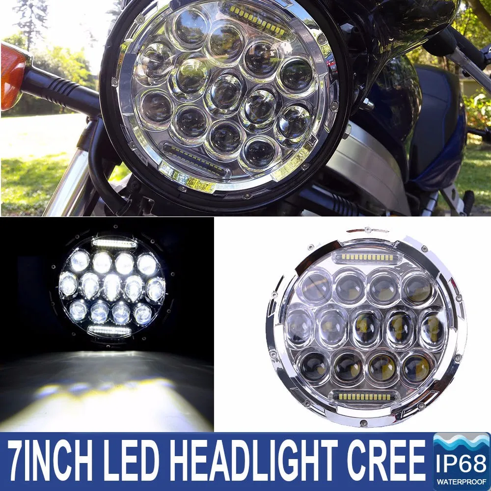 7inch 75W Chrome LED Headlight L Beam DRL For Harley Davidson Jeep TJ Hummer