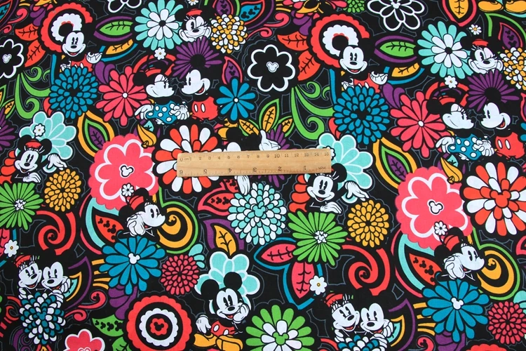 1 метр Микки Цветочная хлопчатобумажная ткань ручной работы DIY одежды платье детская одежда хлопок T557A