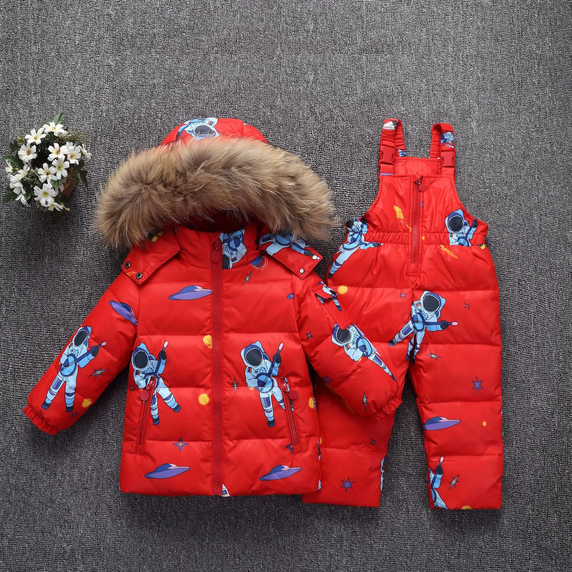 

Winter Suits for Boys Girls Boys Children Clothing Set Baby Duck Down Jacket Coat Overalls Warm Kids Snowsuit Fur Hooded Toddler